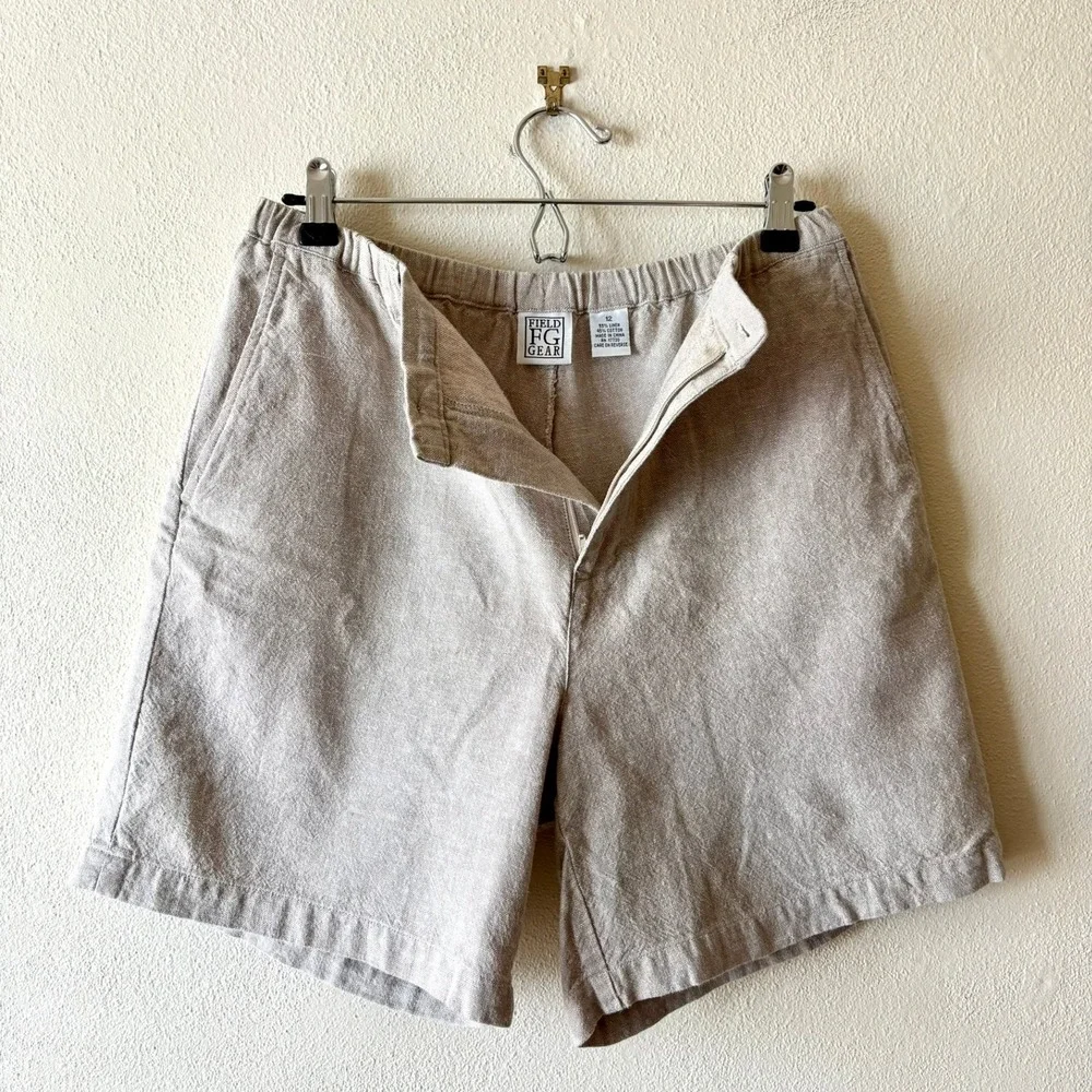 Vintage Field Gear Linen Cotton Shorts Beige High Rise Elastic Waist Women's 12 - Picture 8 of 8